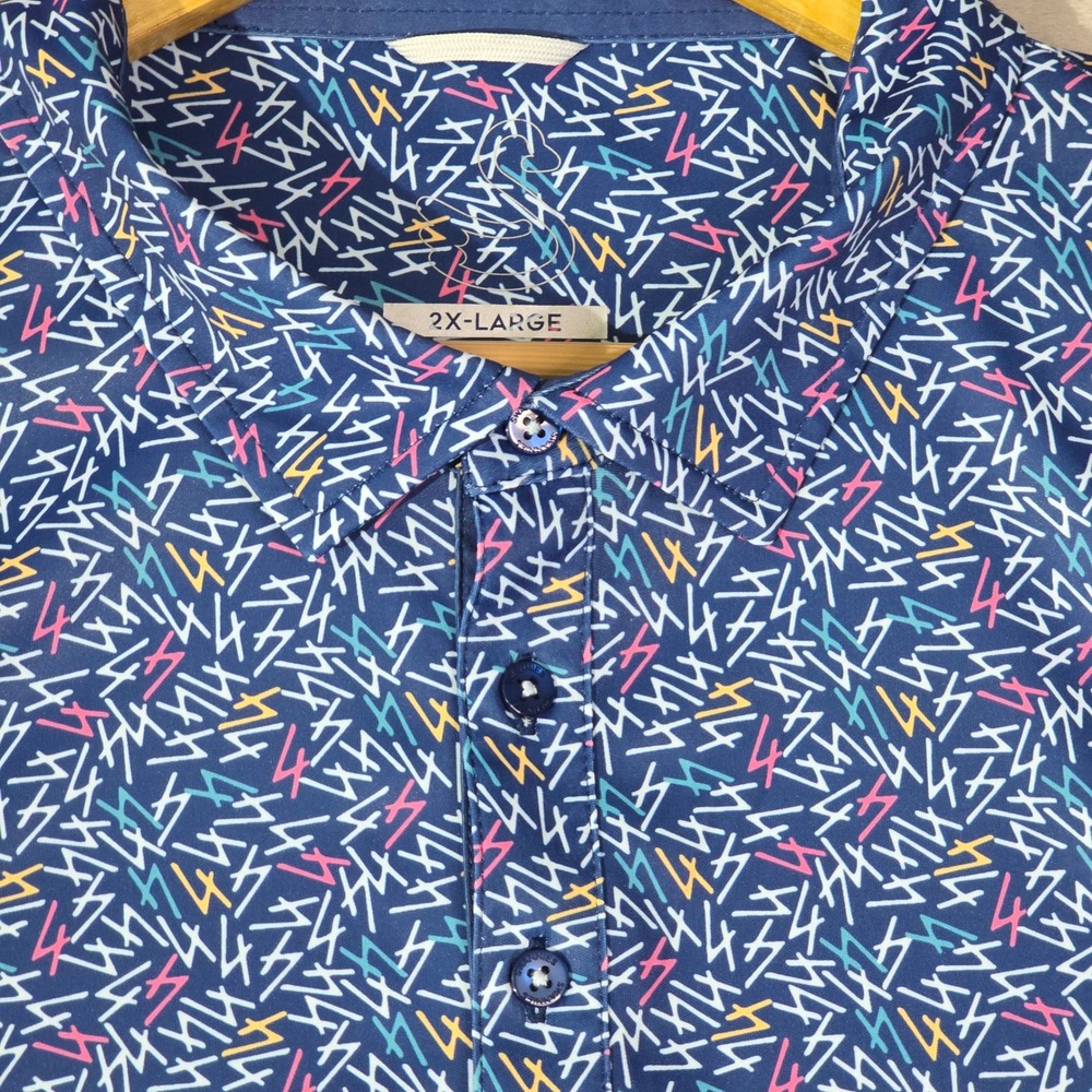 Swannies Mens 2XL Golf Polo Blue Lightning Bolt Print Performance Corona Premier - Picture 10 of 10